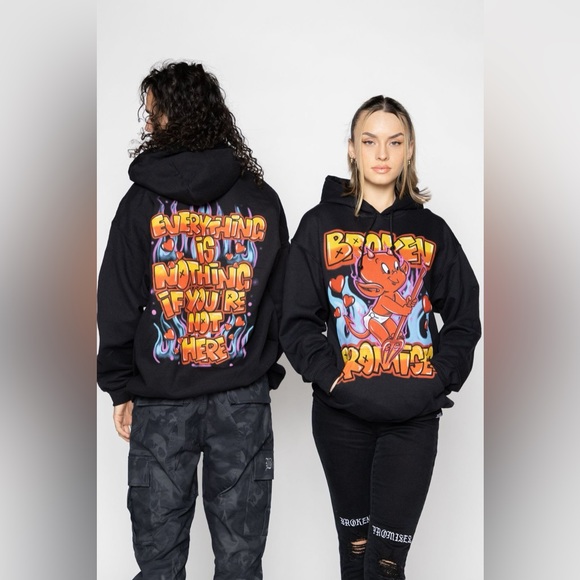NWT/ BROKEN PROMISES ~ UNISEX Airbrush Hoodie Black - Picture 1 of 3